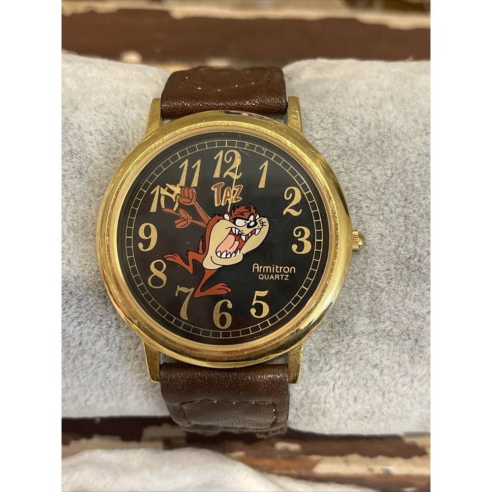 Armitron Watch Men TAZ Gold Stainless Steel WR Brown Leather  Band